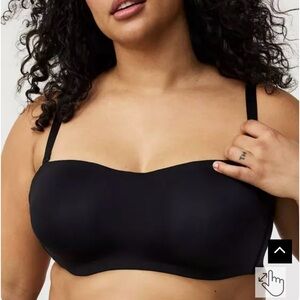 New Torrid Bra Black Strapless Unlined Smooth Straight Back 48DDD NWT